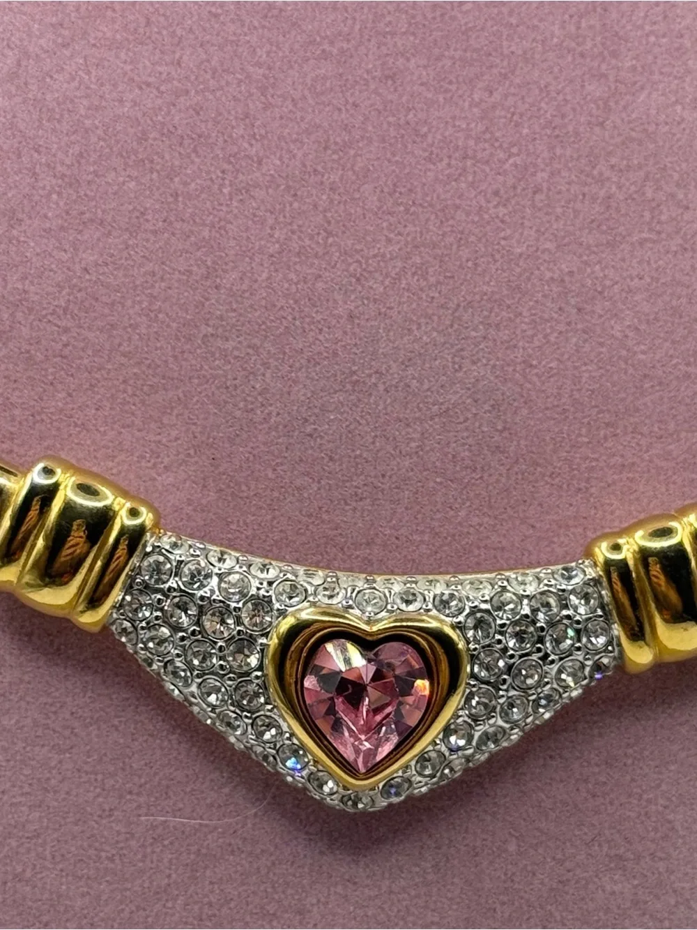 Vintage Nolan Miller Gold-Tone Necklace with pave Pink Heart Crystal Accent